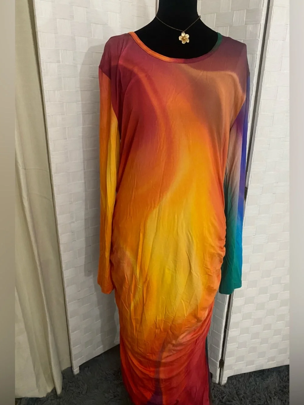 Long Sleeve Ombre Sunset Maxi Dress - Multicolor - Picture 5 of 8